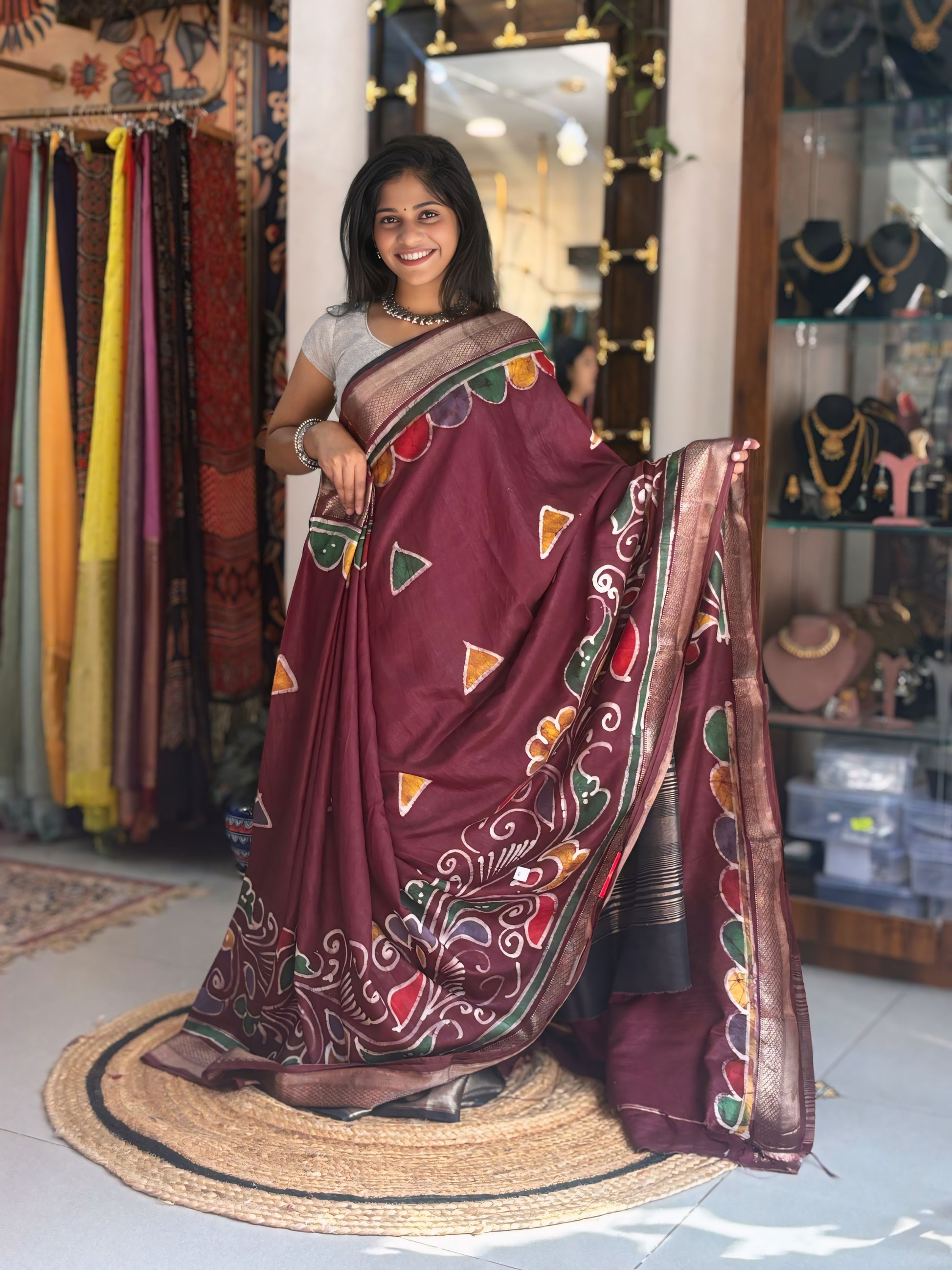 Vasundhara - Hand Batik Maheshwari Saree