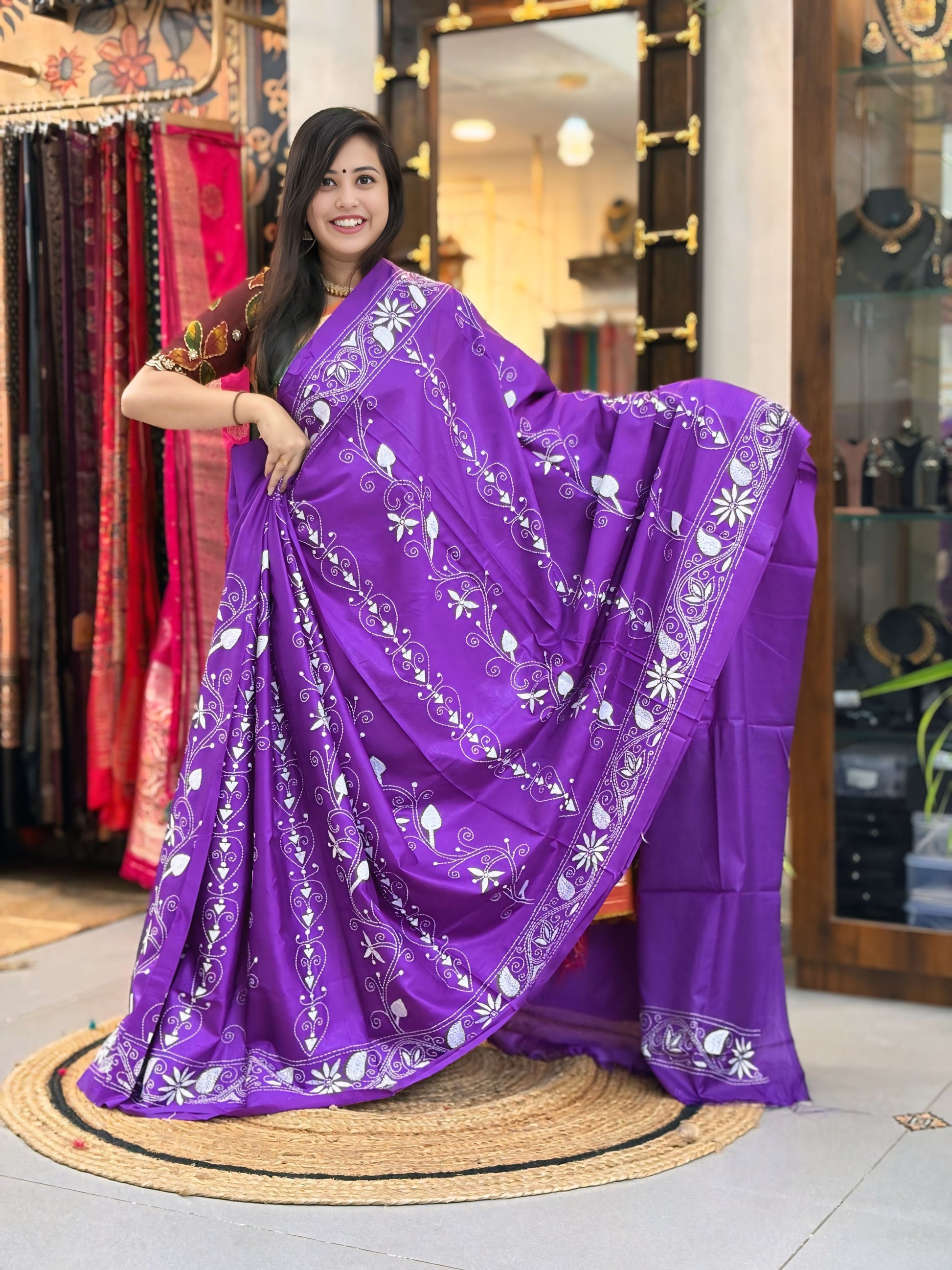 Jamun Tara - Katha Dupian Silk Saree
