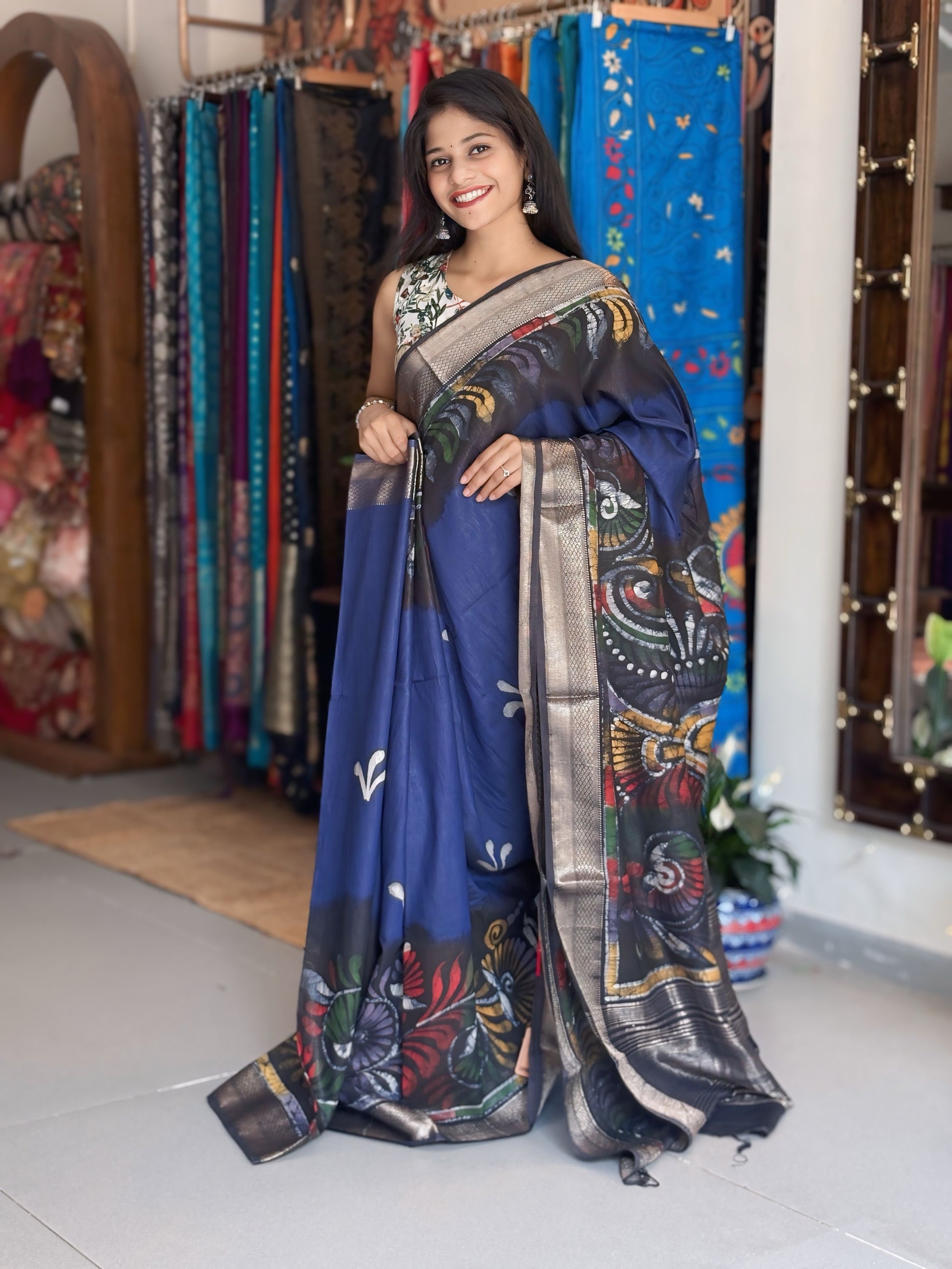 Vasudha - Hand Batik Maheshwari Saree