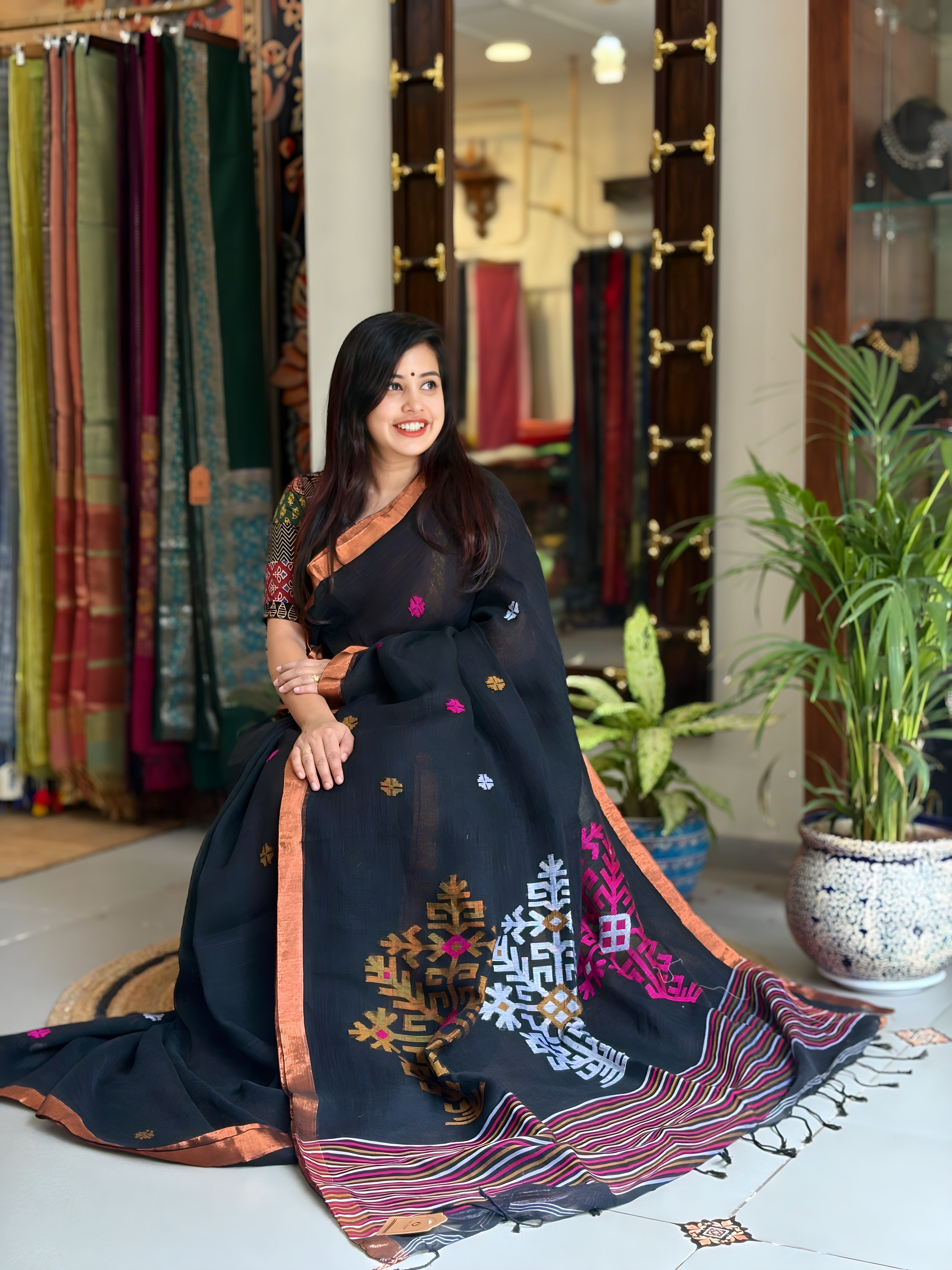 Premium Work Linen Saree