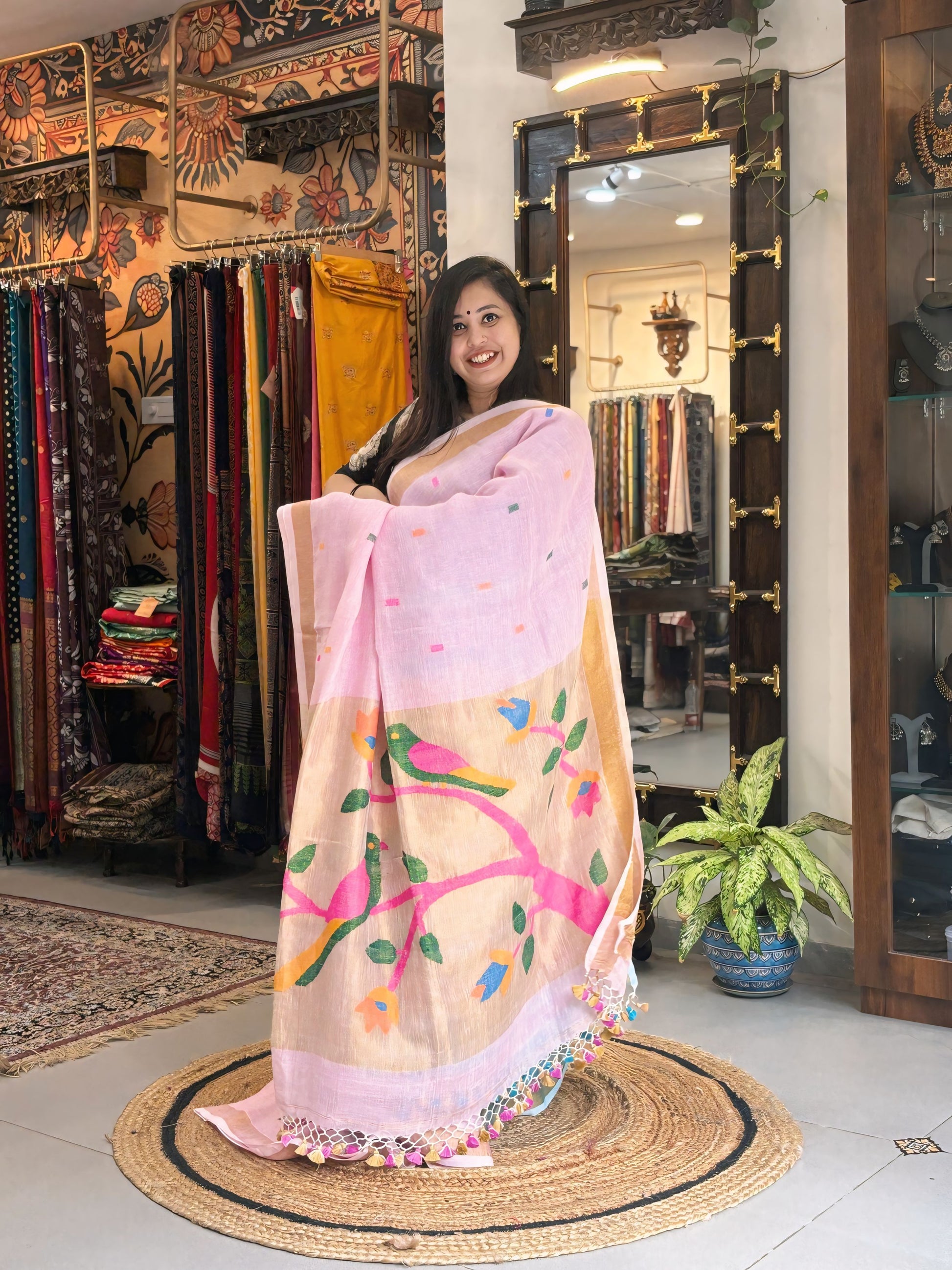 Flamingo Grace - Paithani Linen