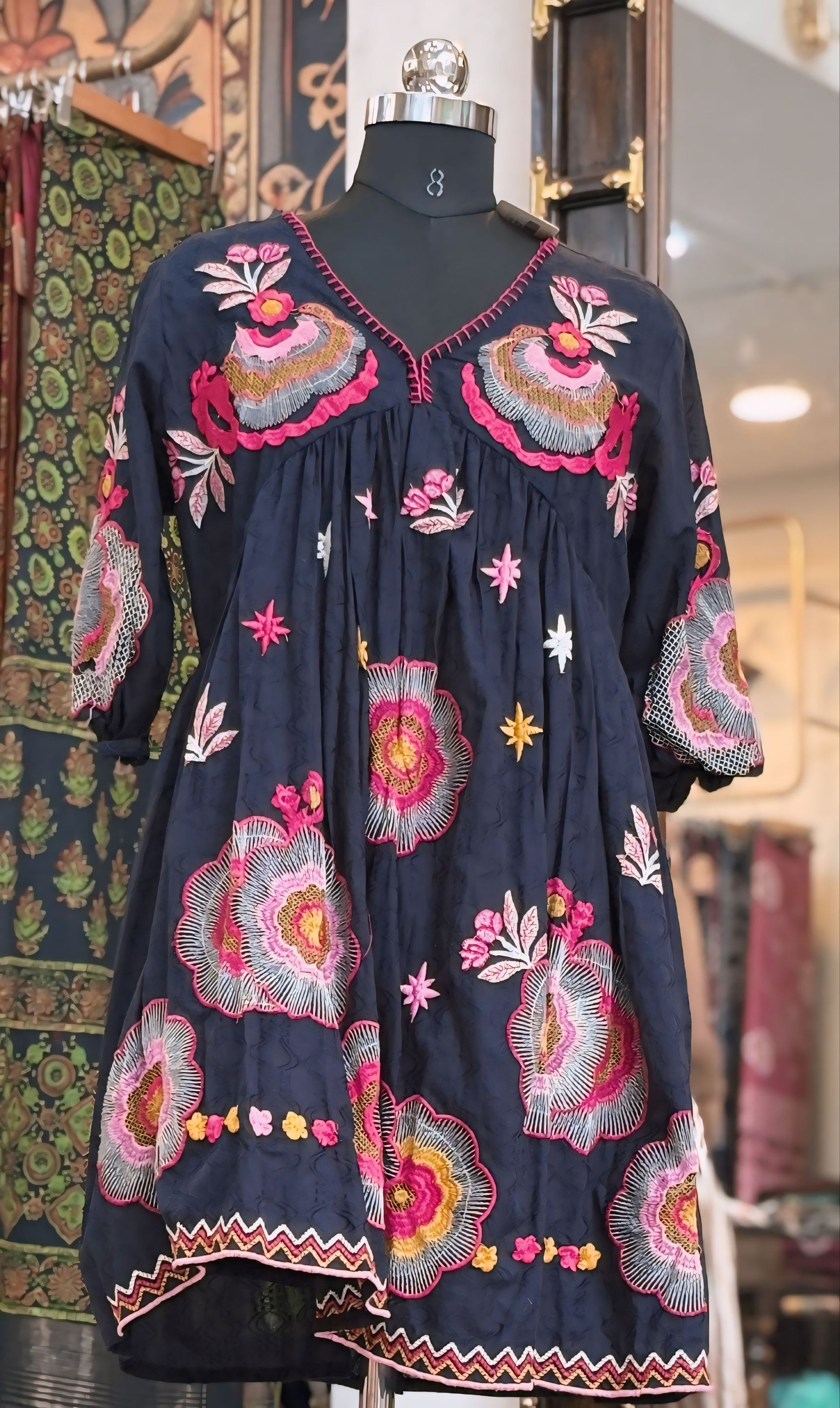 Midnight Blossom Embroidered Kurti