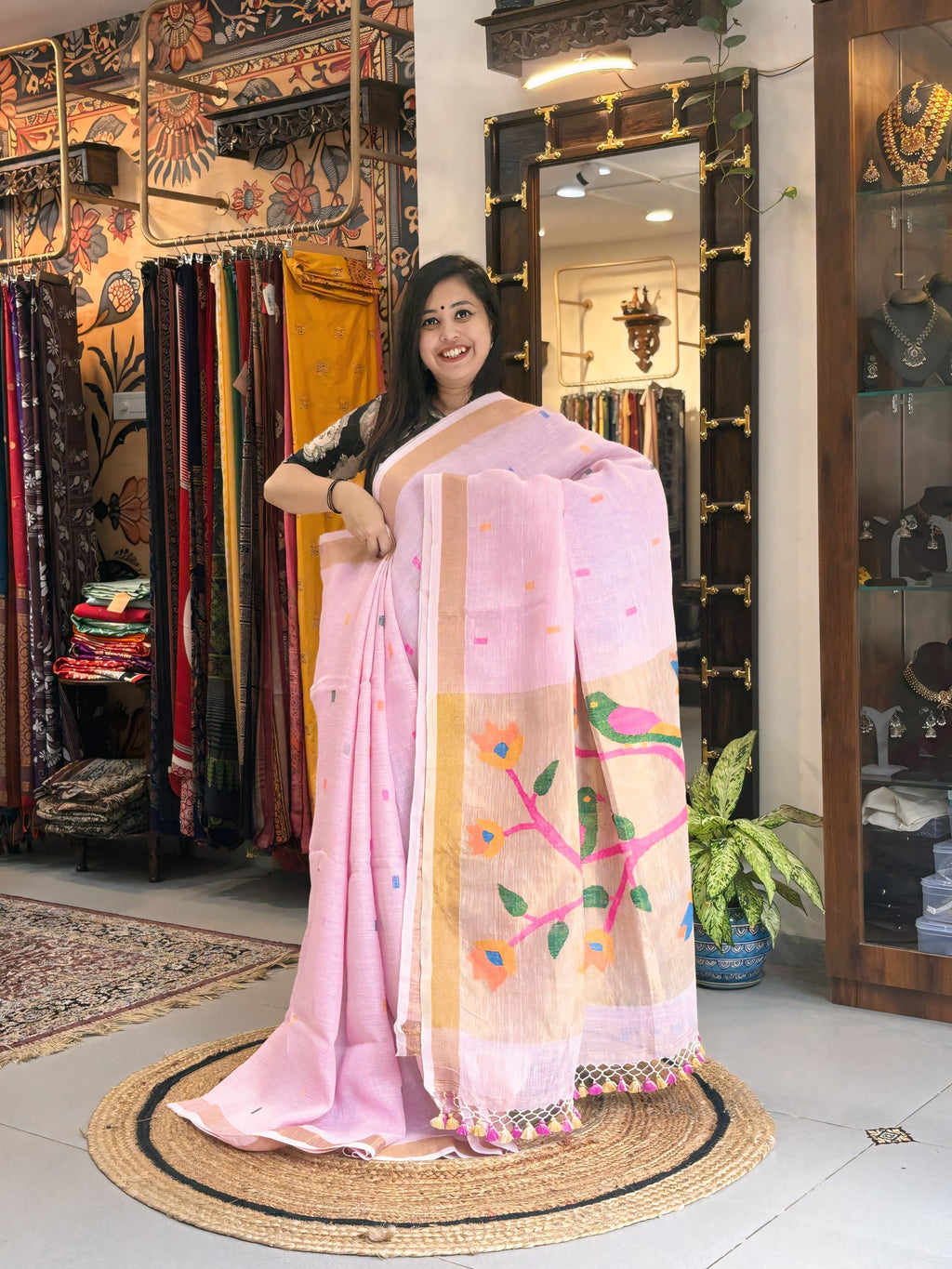 Flamingo Grace - Paithani Linen