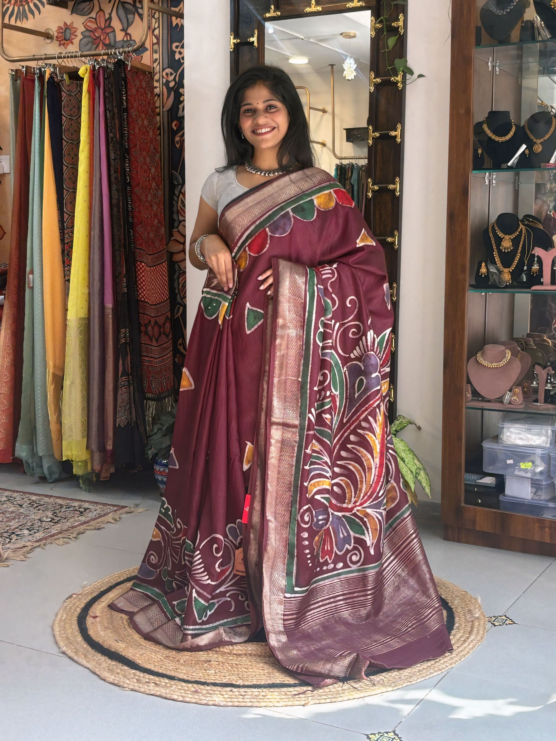 Vasundhara - Hand Batik Maheshwari Saree