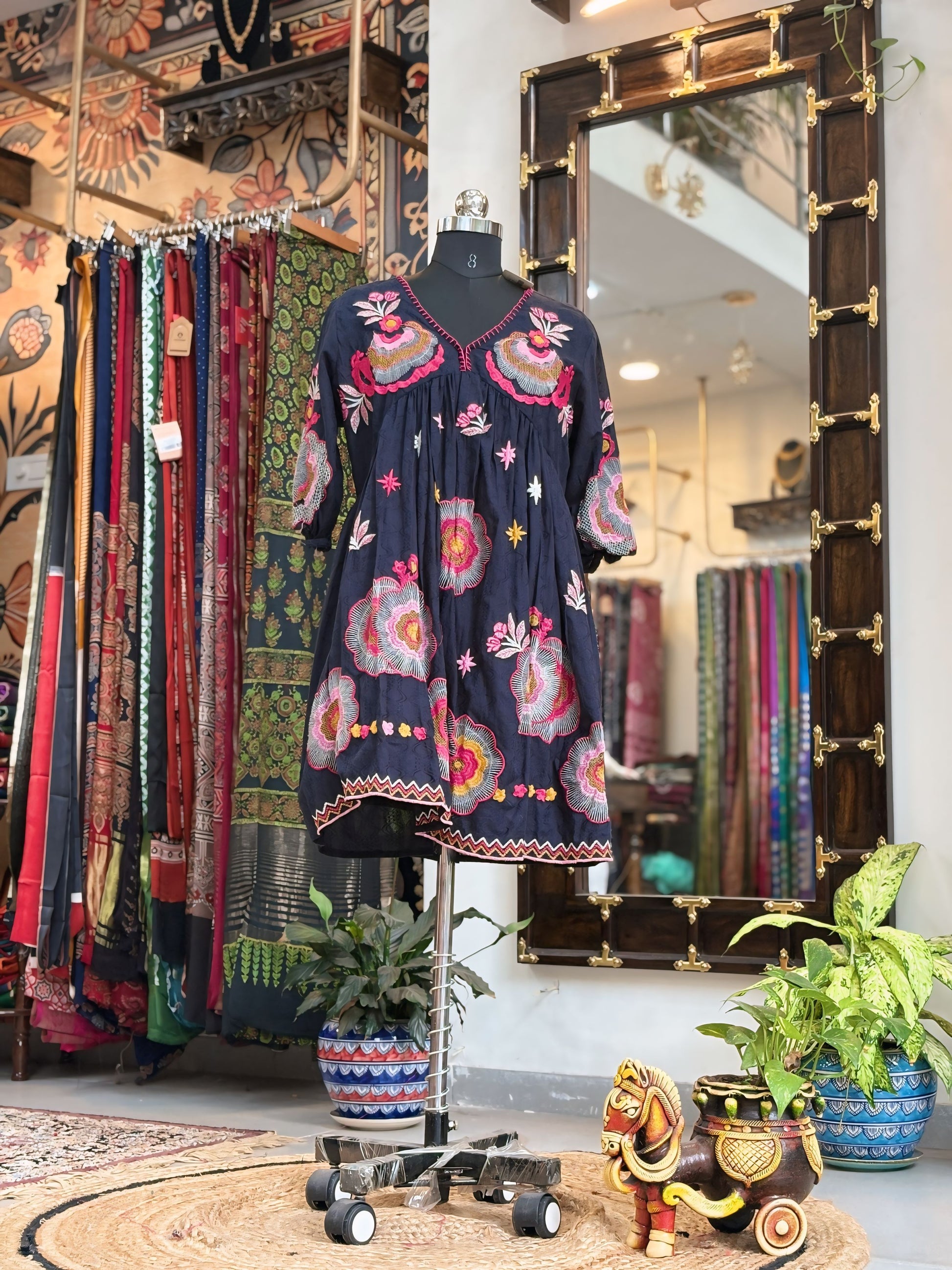 Midnight Blossom Embroidered Kurti