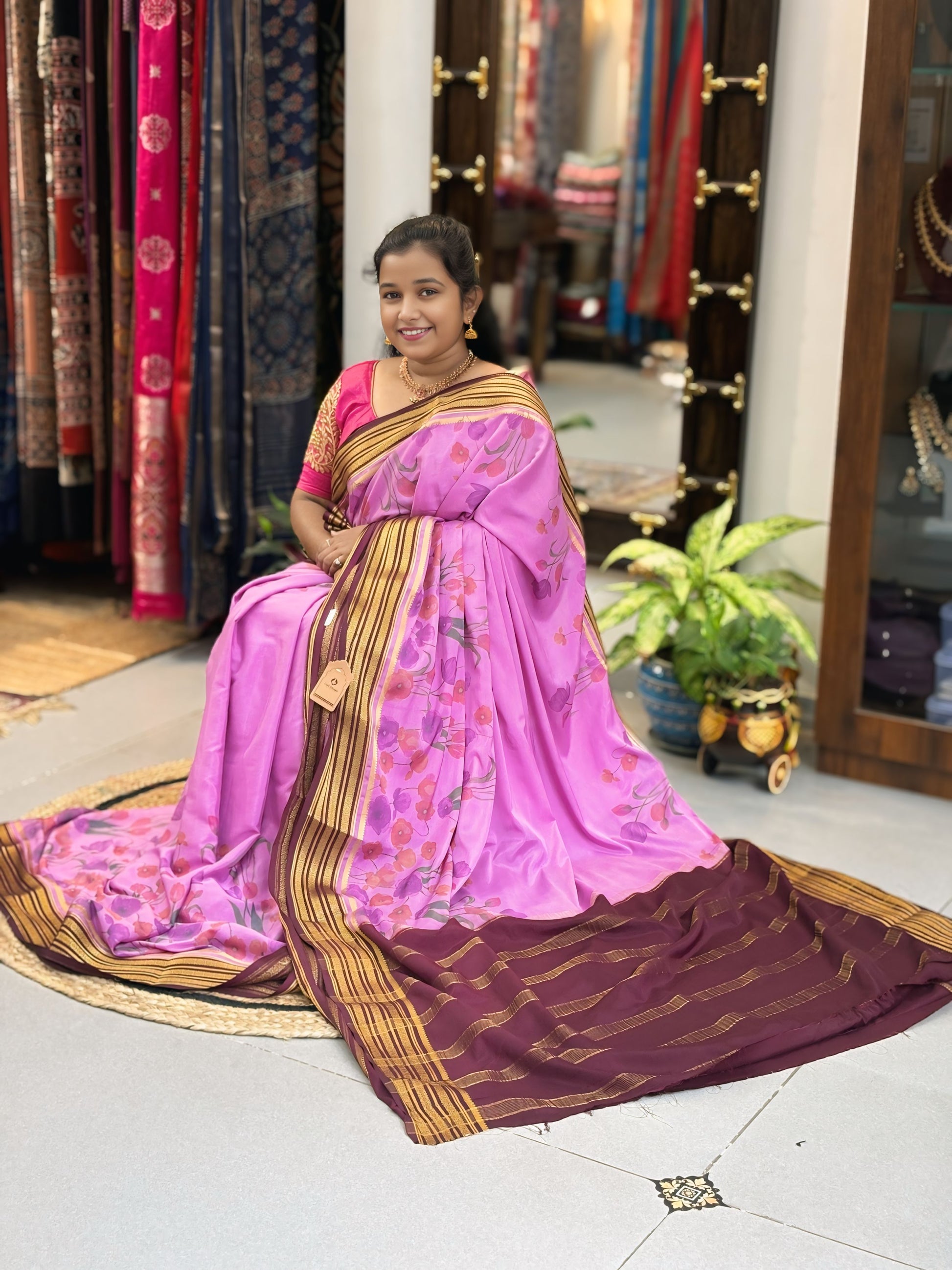 Rosewood Bloom Mysore Crepe Silk