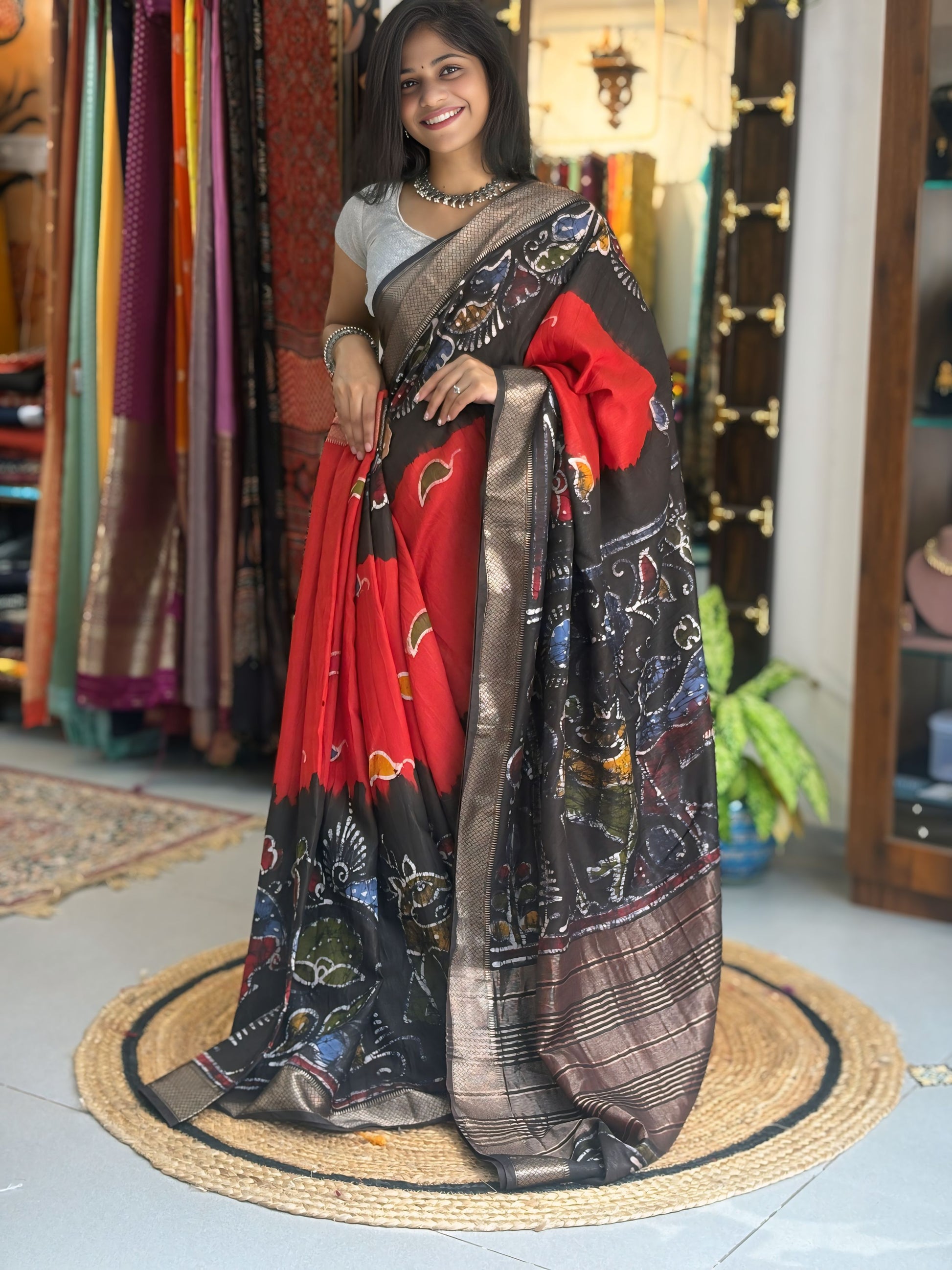 Shilpa - Hand Batik Maheshwari Saree