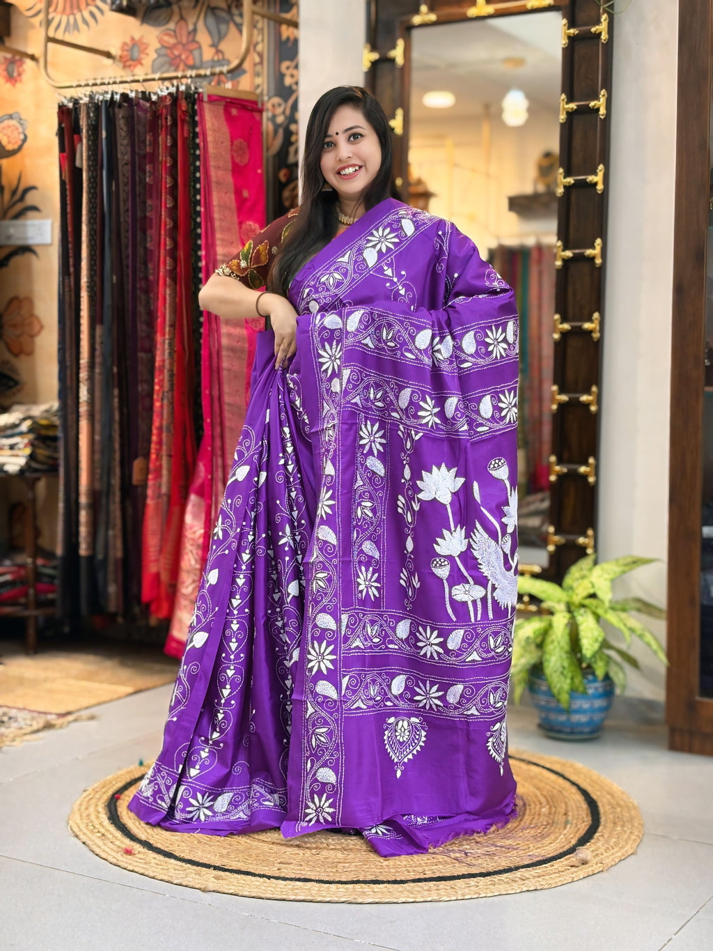 Jamun Tara - Katha Dupian Silk Saree