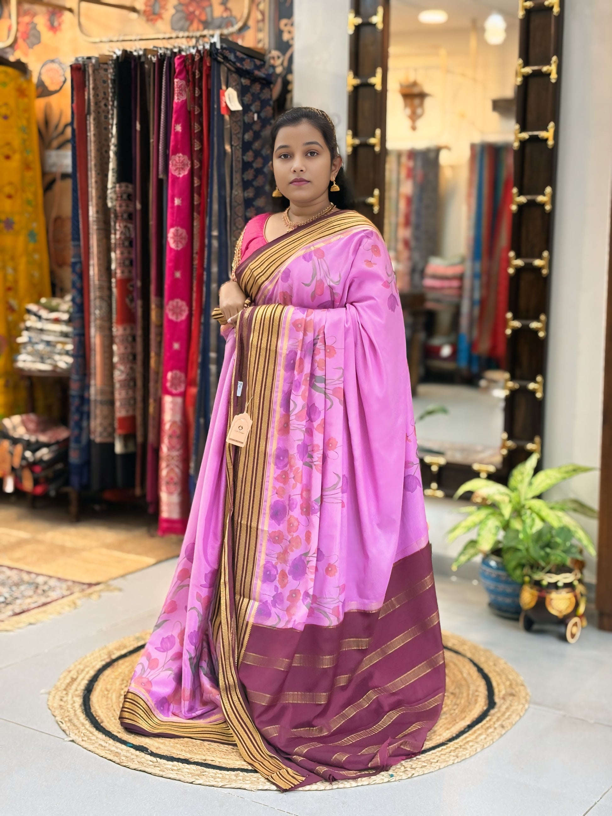 Rosewood Bloom Mysore Crepe Silk