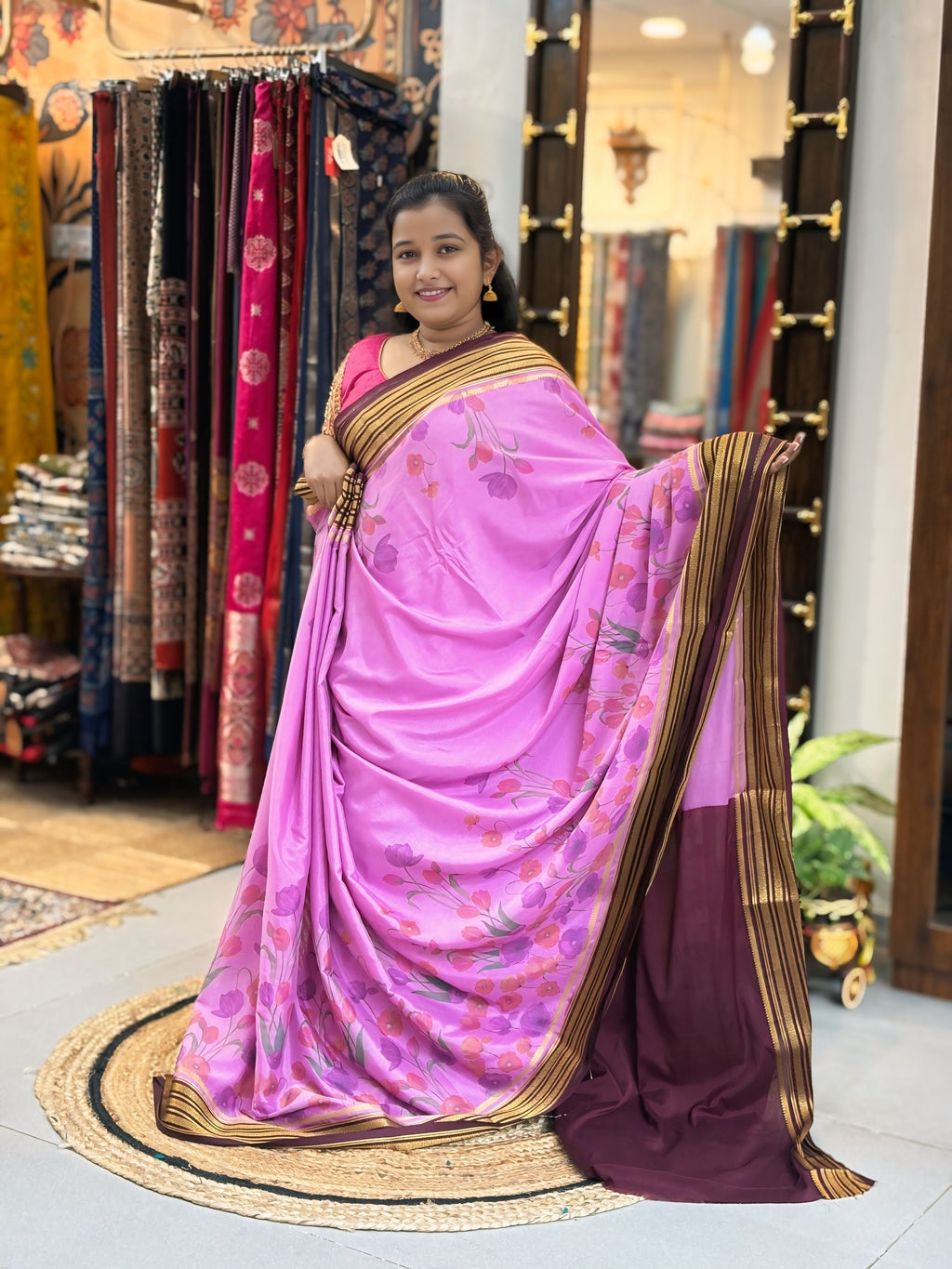 Rosewood Bloom Mysore Crepe Silk