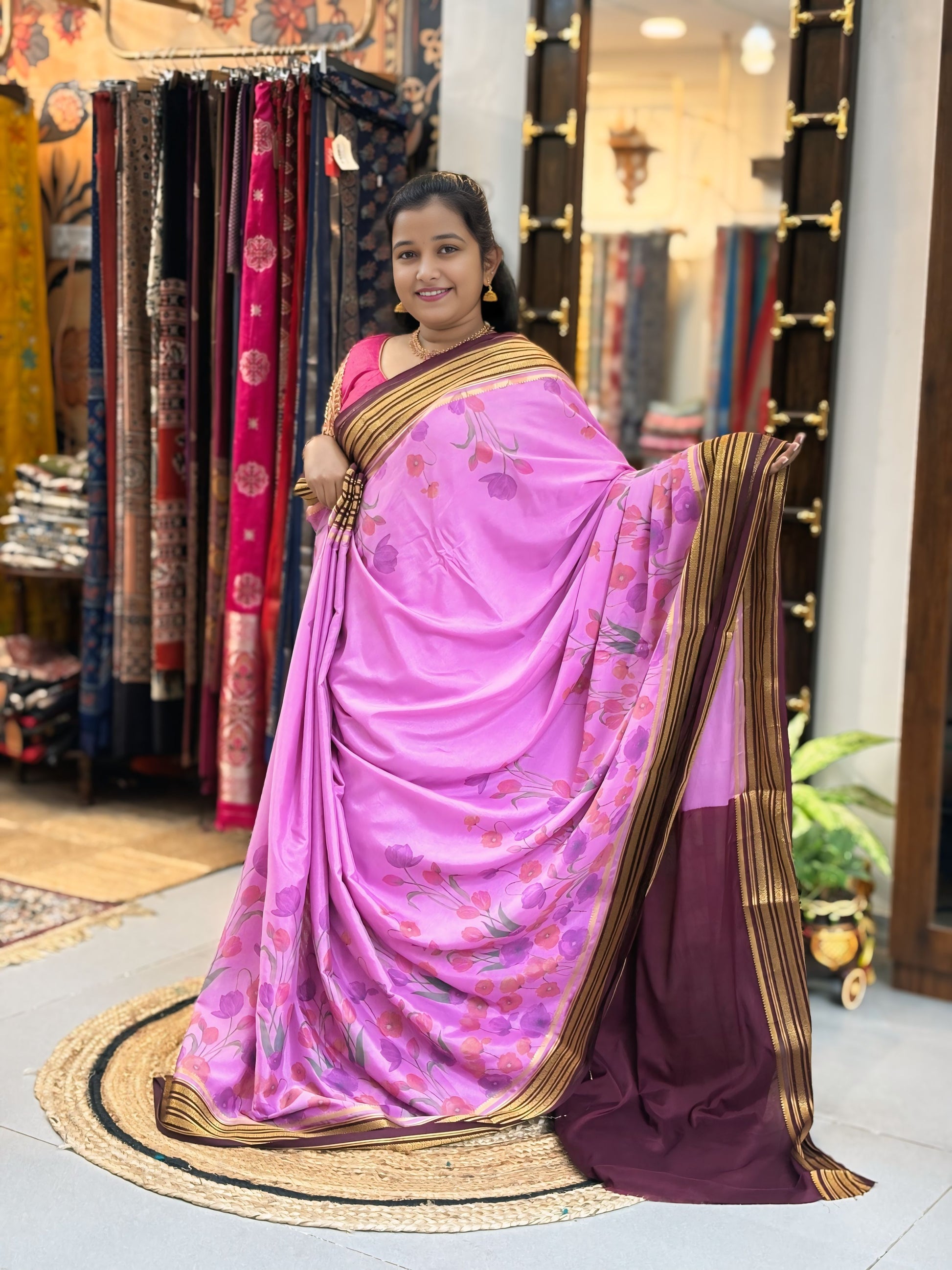 Rosewood Bloom Mysore Crepe Silk
