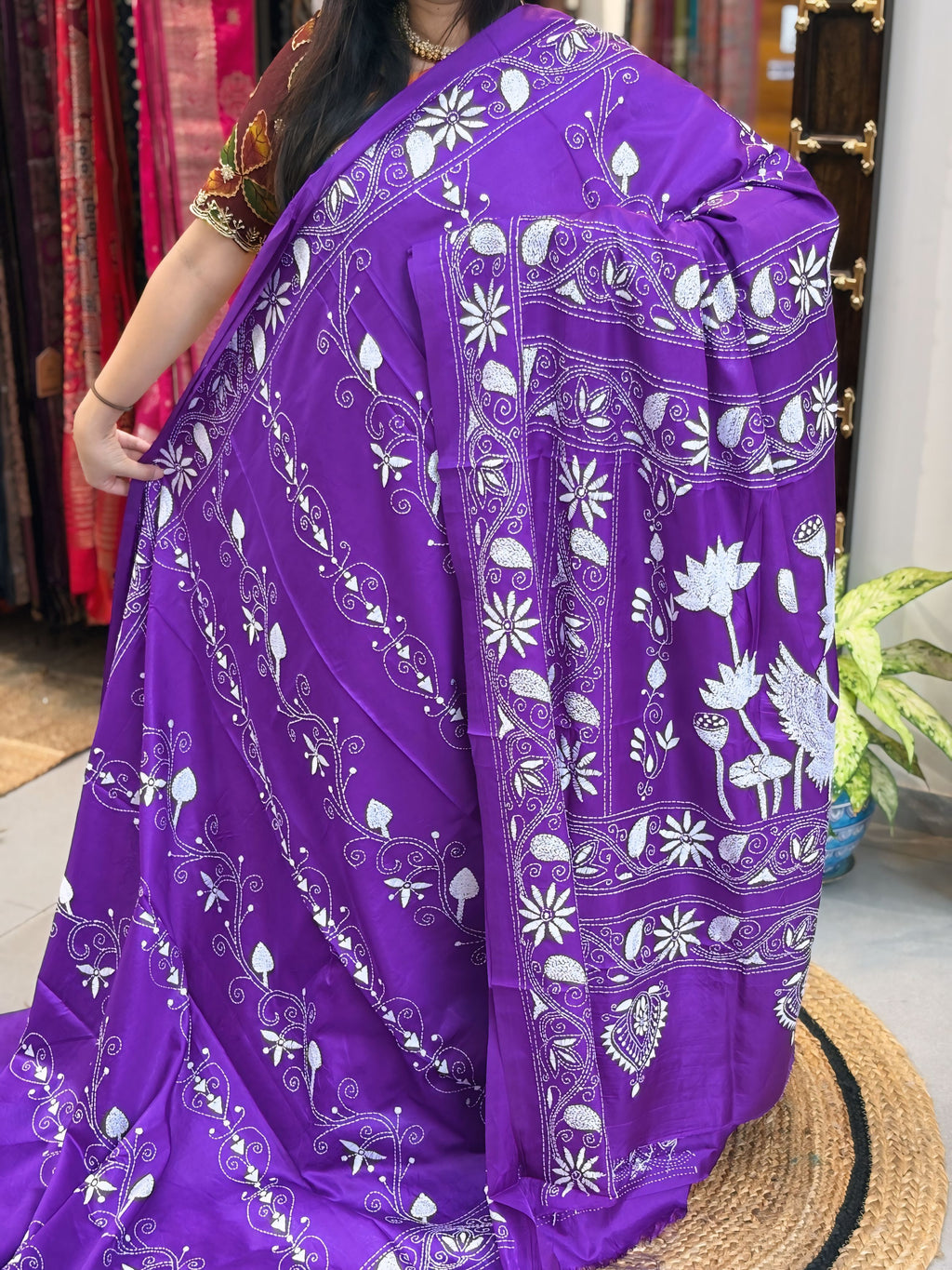 Jamun Tara - Katha Dupian Silk Saree