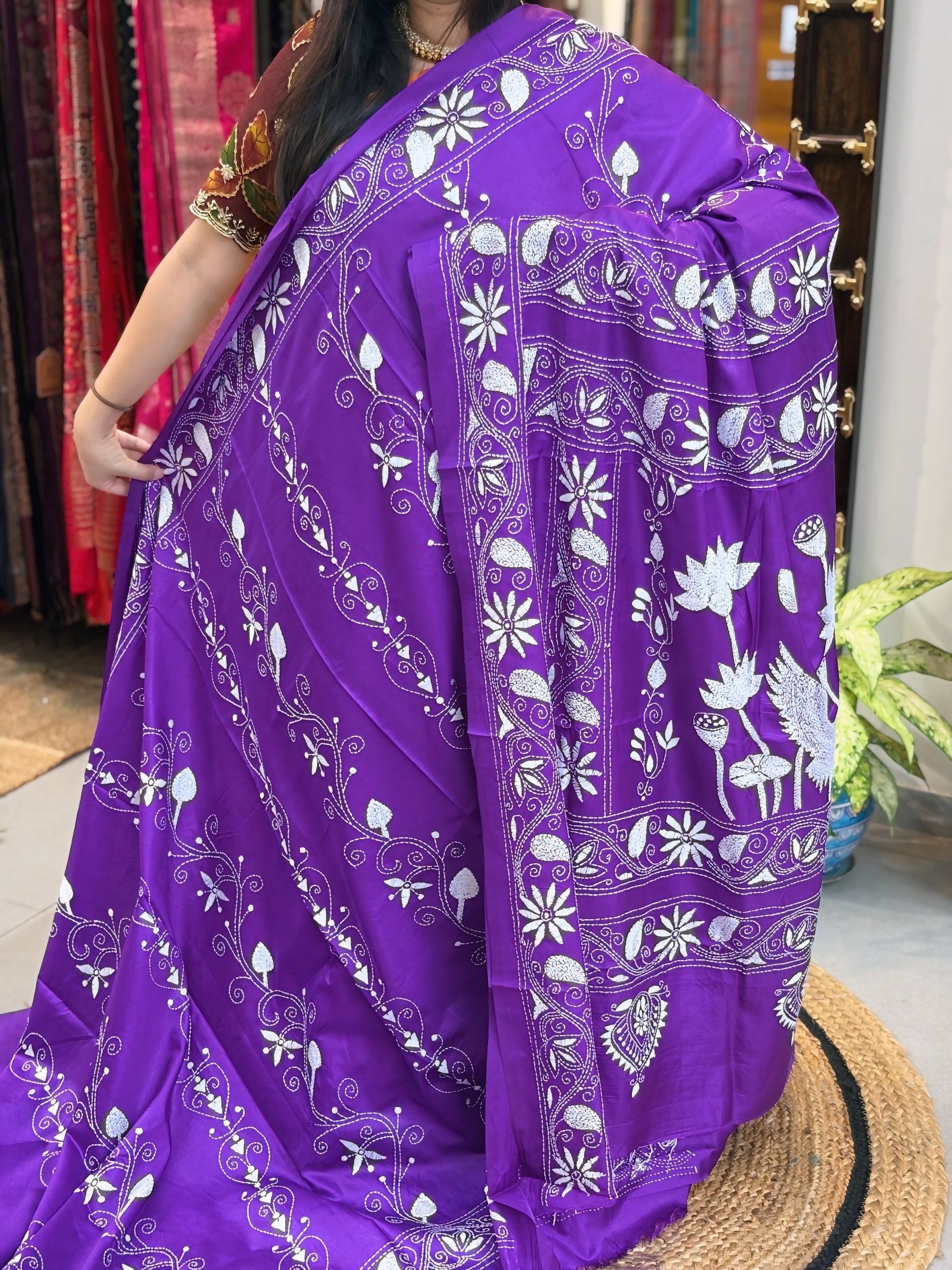 Jamun Tara - Katha Dupian Silk Saree