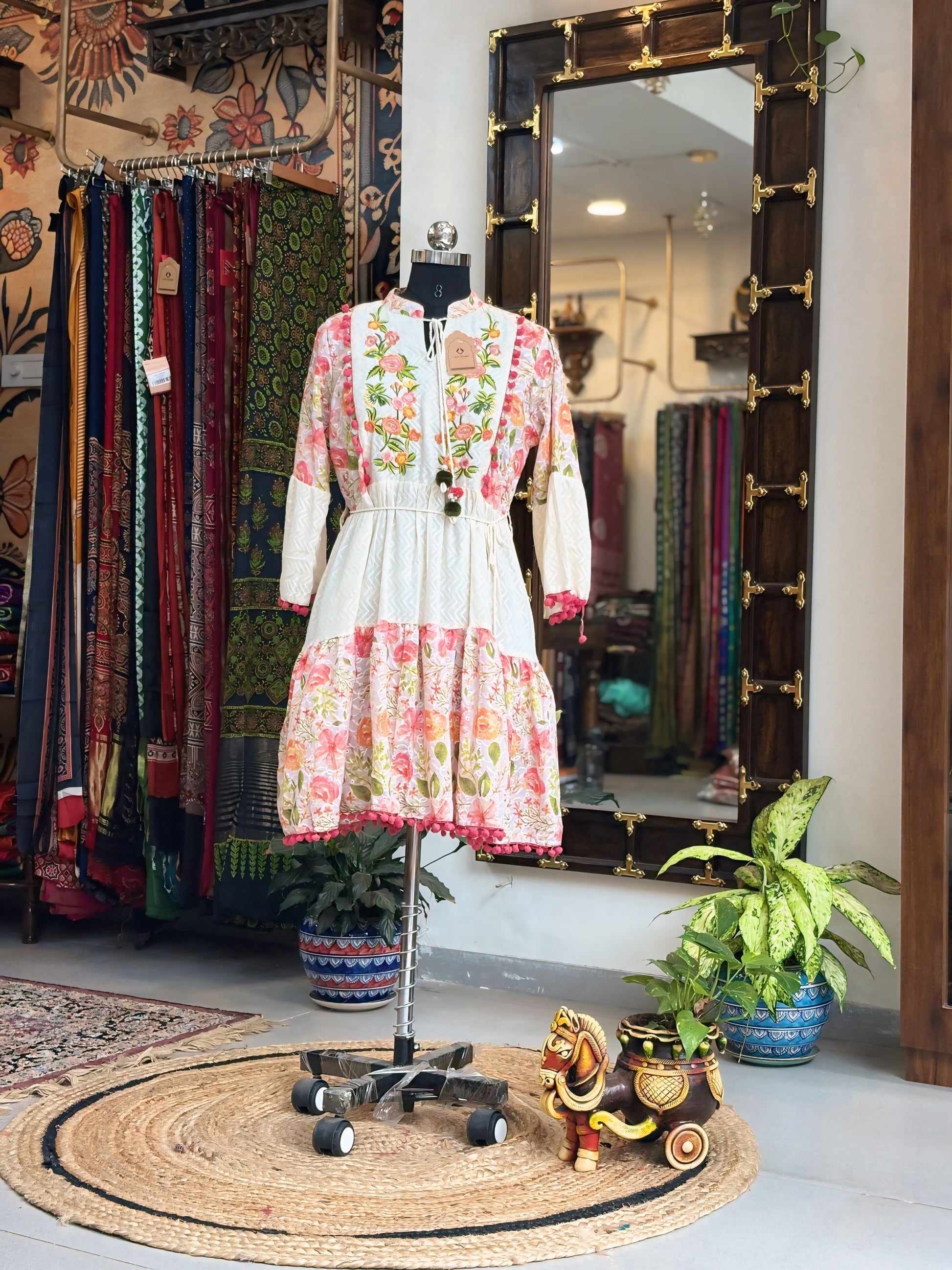 Breezy Blossom Embroidered Kurti Dress