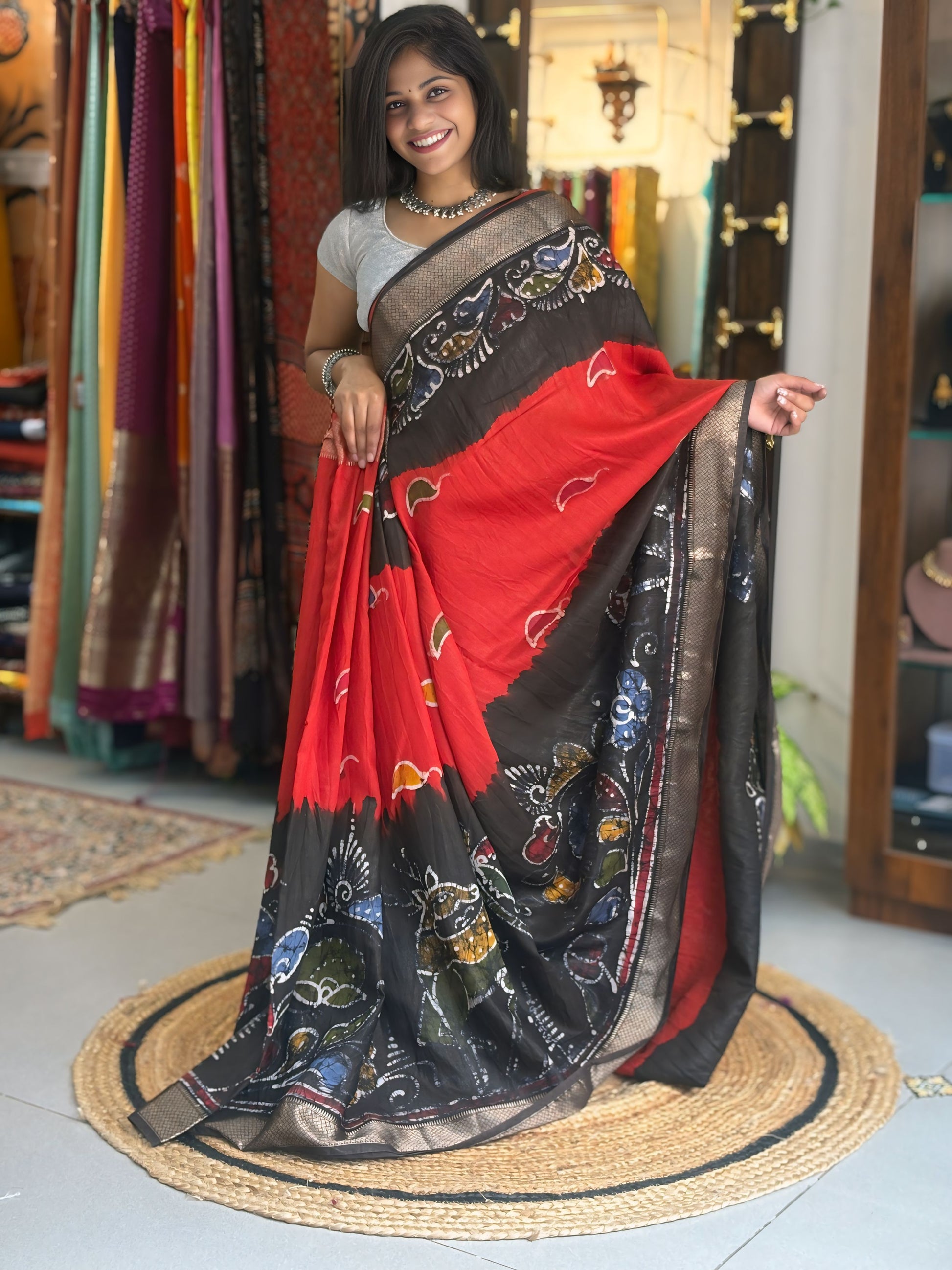 Shilpa - Hand Batik Maheshwari Saree