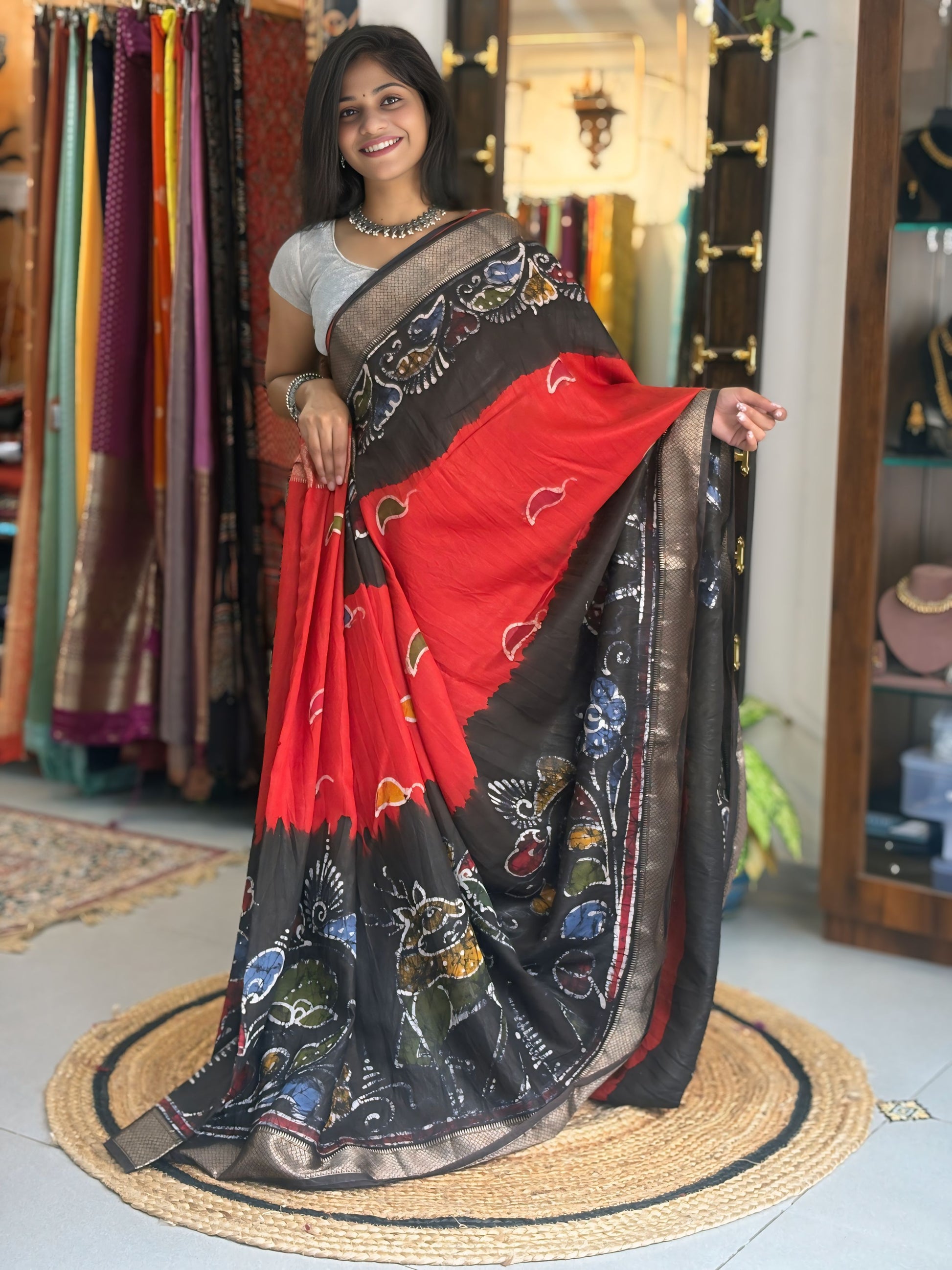 Shilpa - Hand Batik Maheshwari Saree