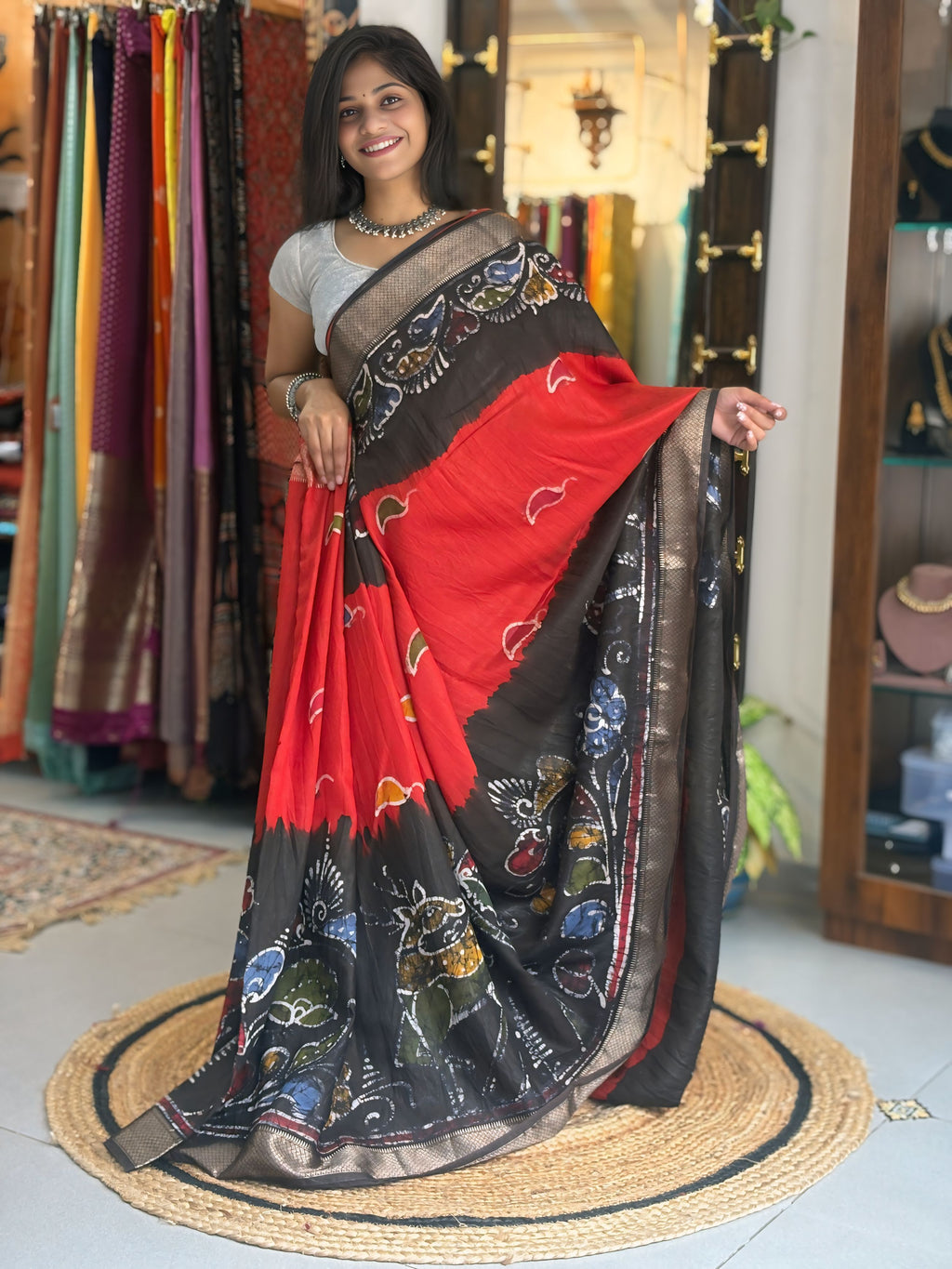 Shilpa - Hand Batik Maheshwari Saree