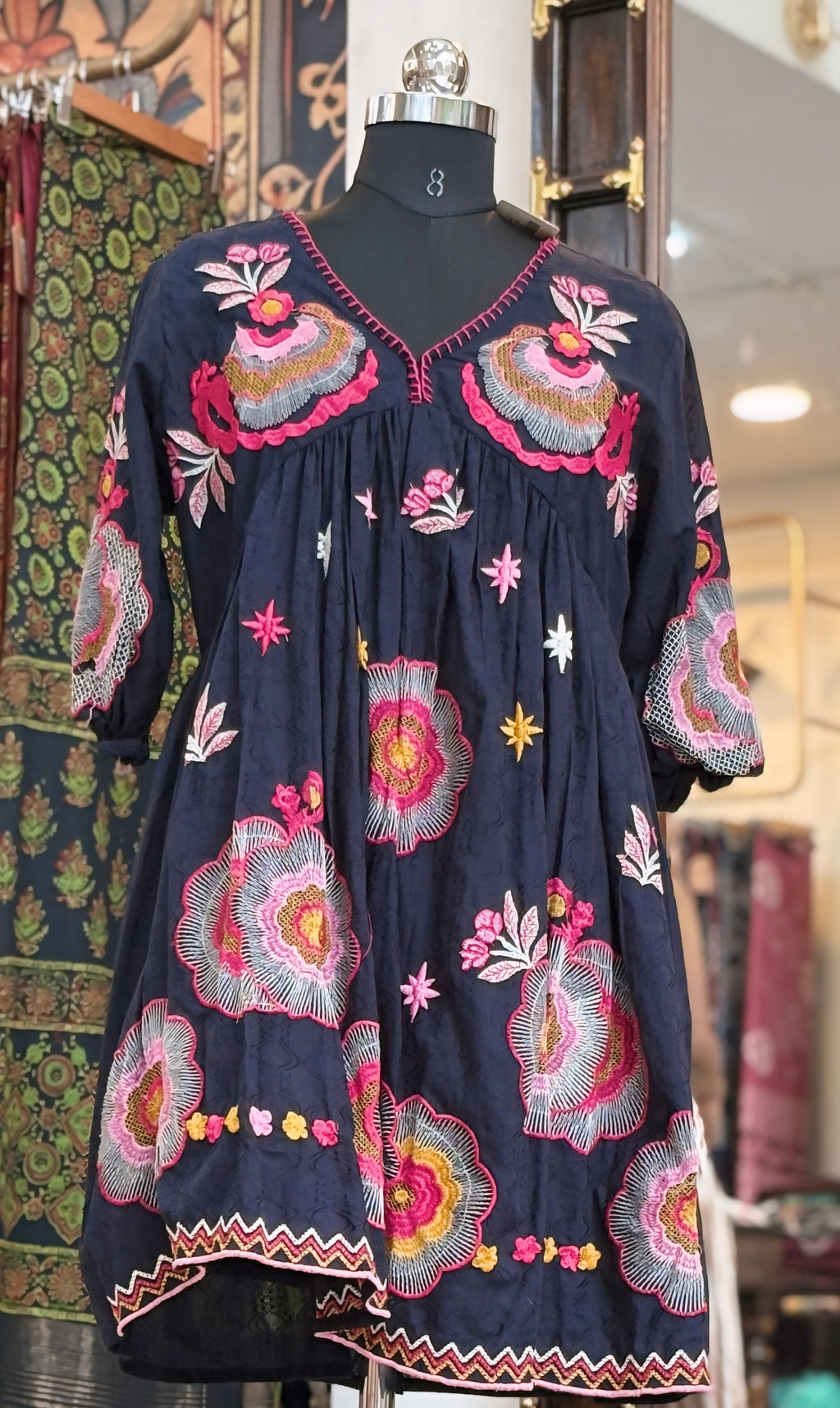 Midnight Blossom Embroidered Kurti