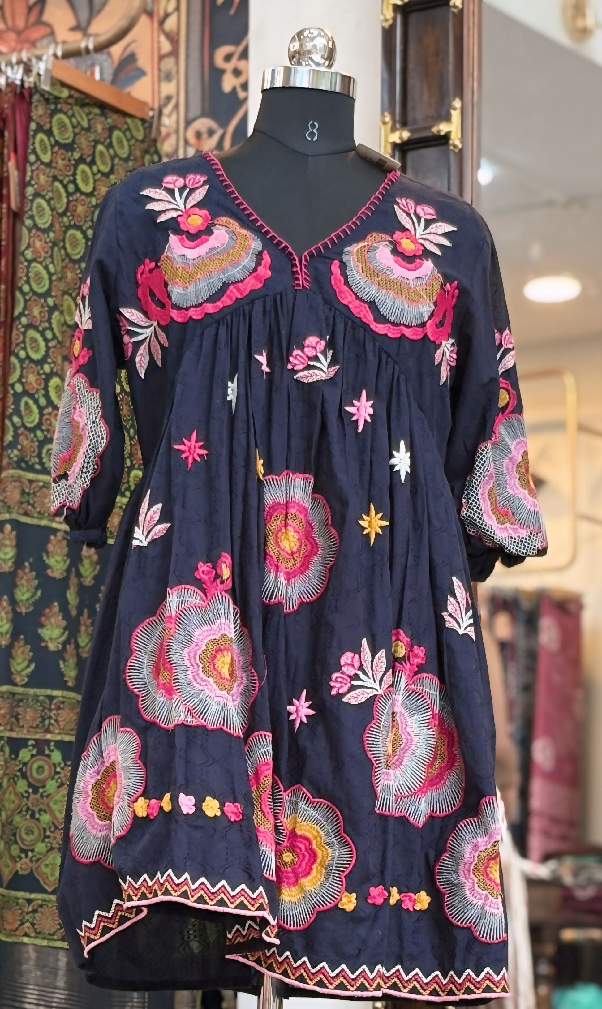 Midnight Blossom Embroidered Kurti