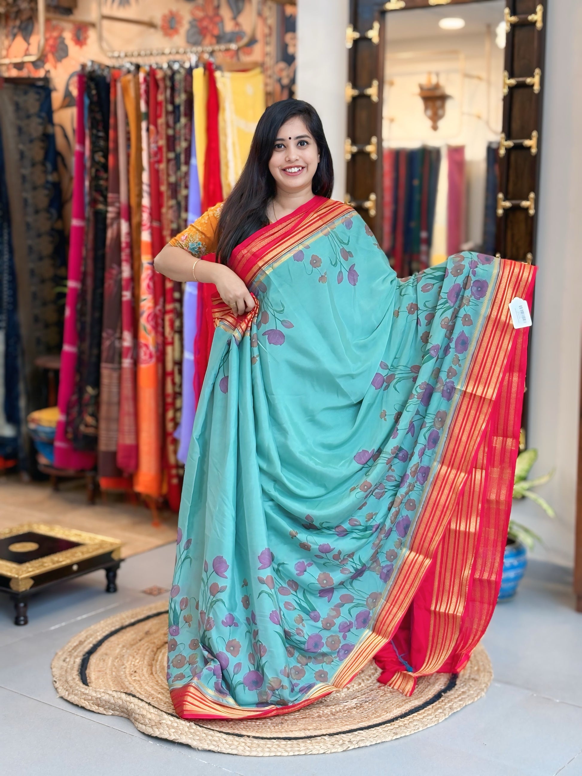 Blush Rose - Floral Mysore Crepe Silk