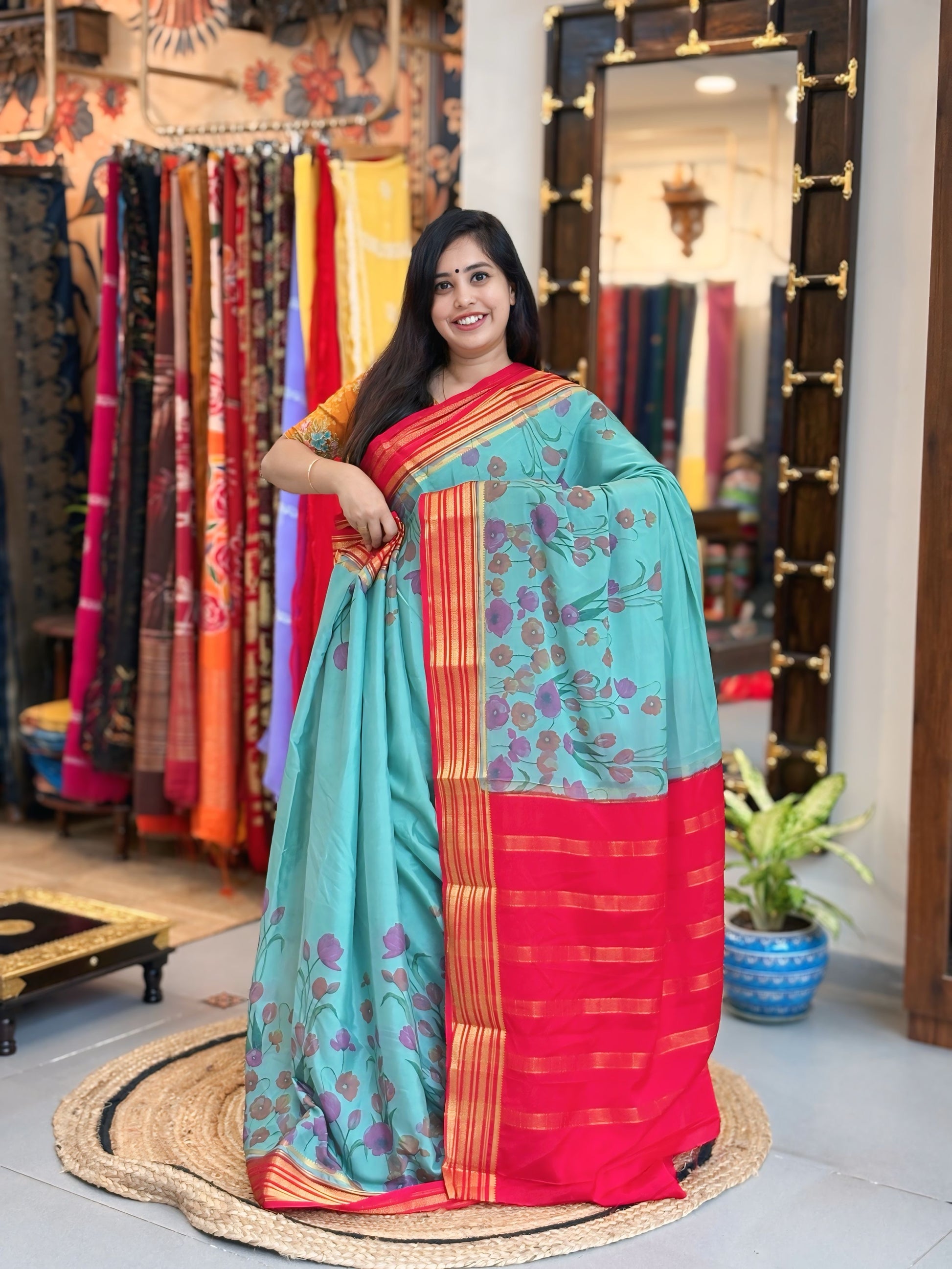 Blush Rose - Floral Mysore Crepe Silk