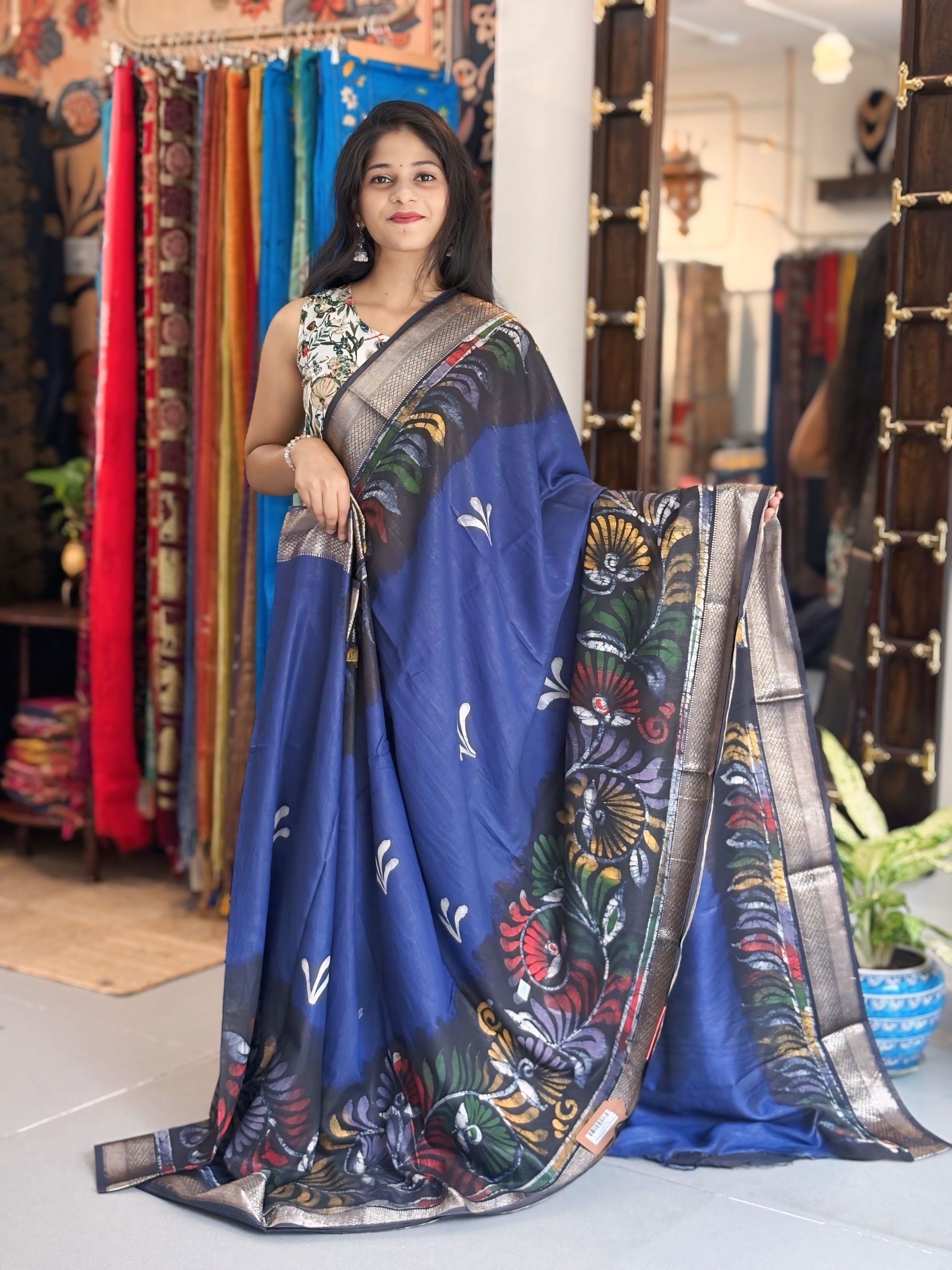 Vasudha - Hand Batik Maheshwari Saree