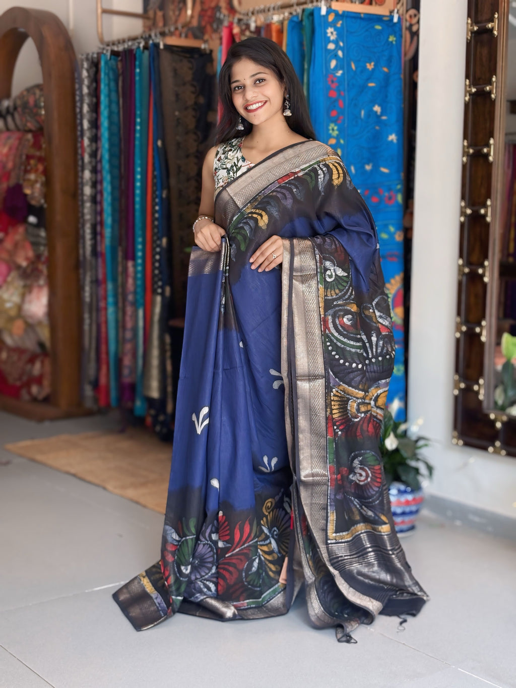 Vasudha - Hand Batik Maheshwari Saree
