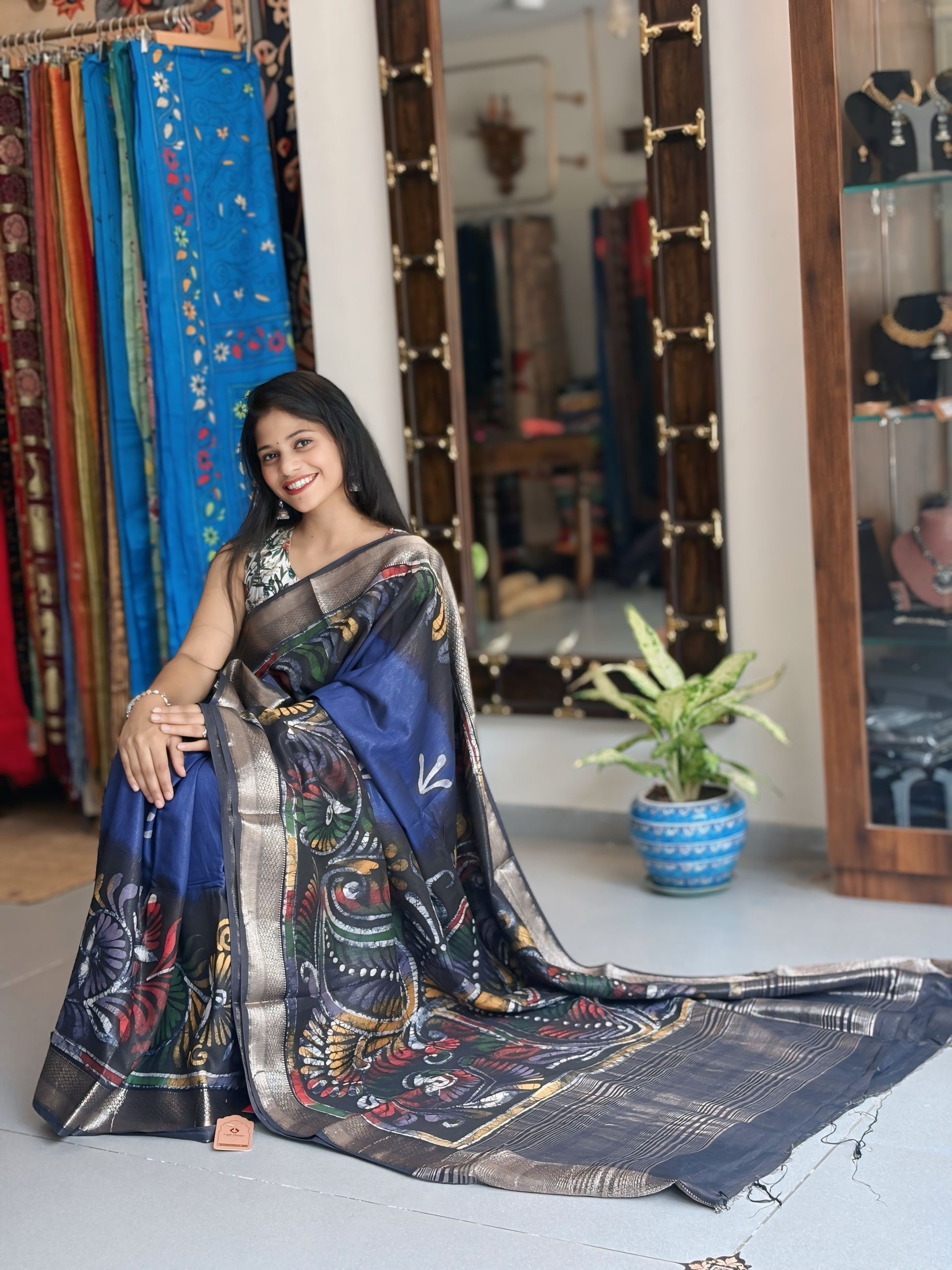 Vasudha - Hand Batik Maheshwari Saree