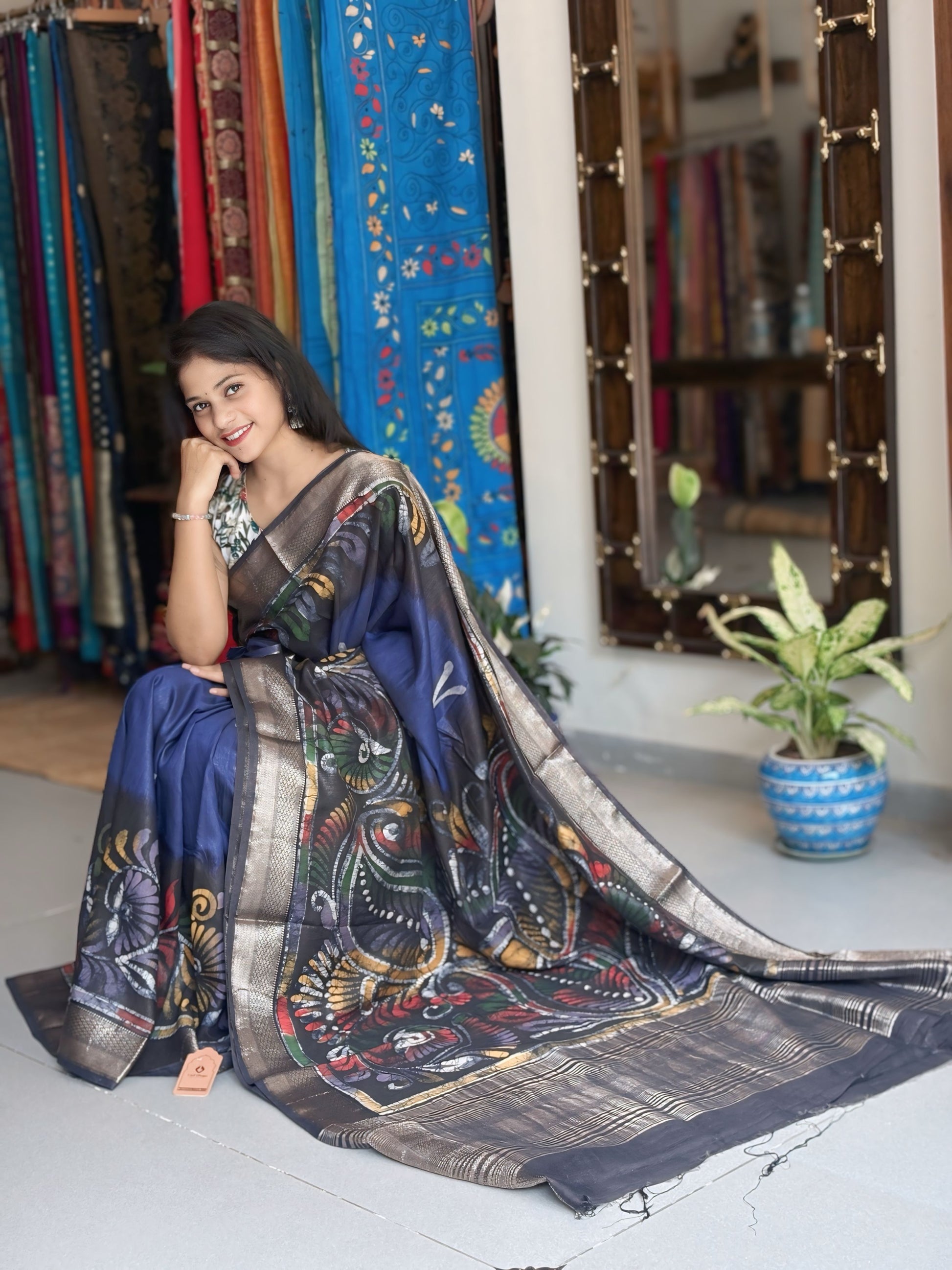 Vasudha - Hand Batik Maheshwari Saree