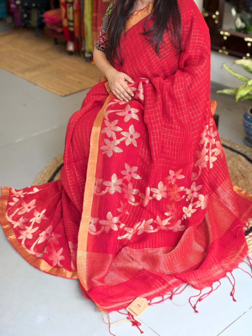 Premium Work Linen Saree 003